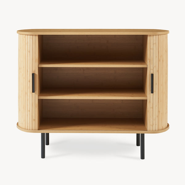 Comò Tvedestrand Portascarpe Mobile Contenitore a 2 Ante Scorrevoli in Bambù 100 x 40 x 80 cm - Naturale/Nero [en.casa]