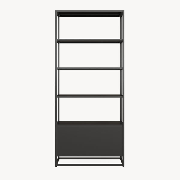 Libreria Hailuoto Scaffale in Acciaio con Ripiani Aperti e Armadietto 180x80x40 cm Nero opaco [en.casa] 