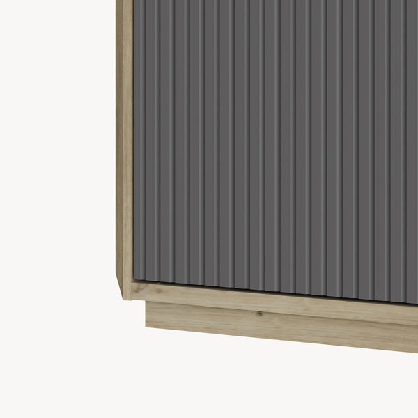 Mobile Porta TV Trömi a 2 Ante e Vani Aperti 150 x 40 x 43 cm - Effetto Rovere/Grigio [en.casa]