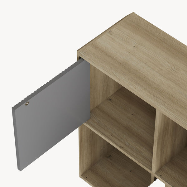 Credenza Trömi Mobile Buffet a 3 Ante e 6 Scomparti 75 x 120 x 30 cm - Effetto Rovere/Grigio [en.casa]