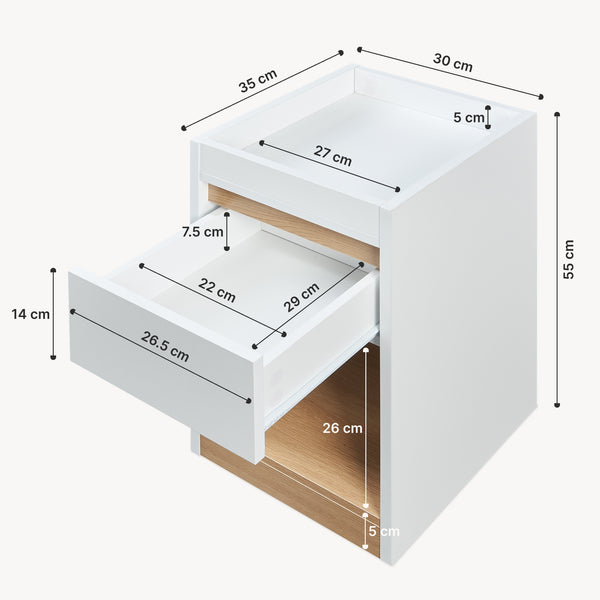 Comodino Lure 55x30x35 cm Bianco/effetto quercia [en.casa]