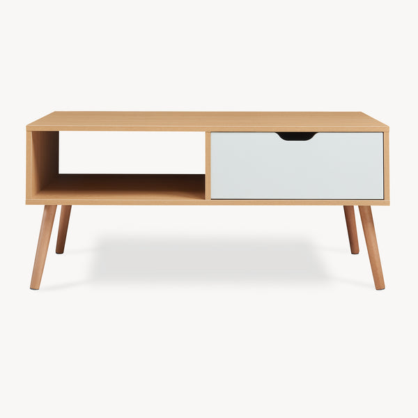 Tavolino Centrale da Caffè Bordkak con Cassetto 100 x 48 x 45 cm - Effetto Rovere / Bianco [en.casa]