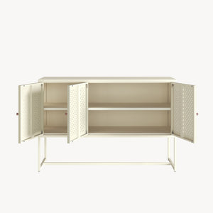 Credenza Viitasaari Mobile Contenitore Stretto a 3 Ante con Ripiani 120 x 40 x 80 cm - Bianco Crema [en.casa]