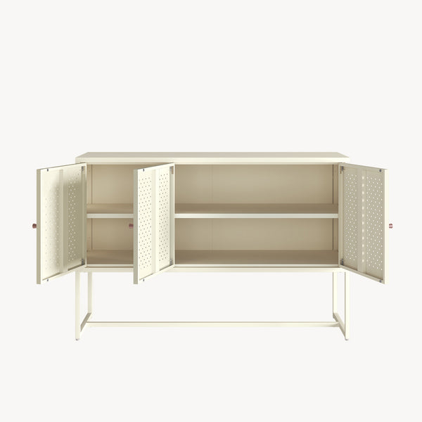 Credenza Viitasaari Mobile Contenitore Stretto a 3 Ante con Ripiani 120 x 40 x 80 cm - Bianco Crema [en.casa]