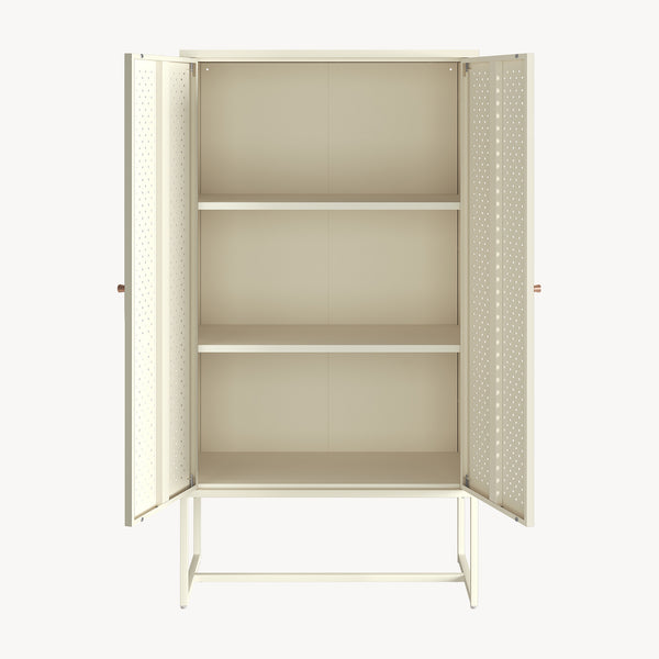 Mobile Contenitore Viitasaari Credenza Alta a 2 Ante e Ripiani 150 x 80 x 40 cm - Bianco Crema [en.casa]