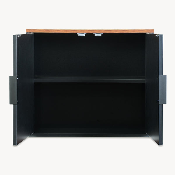 Mobiletto da Parete Trond con 2 Ante a Specchio Armadietto Pensile da Bagno 50 x 60 x 15 cm - Nero/Effetto Noce [en.casa]


