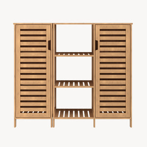 Mobile Contenitore Hakseri a 2 Elementi con Ante e Vani Aperti 87 x 99 x 33 cm in Bambù Naturale [en.casa]
