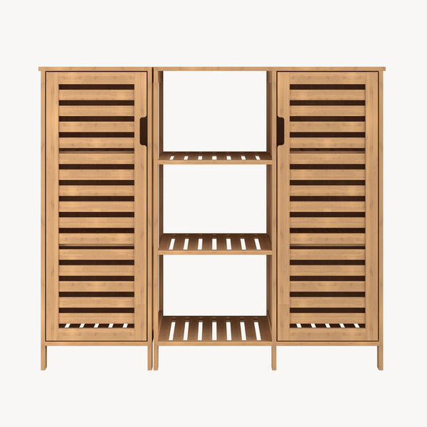 Mobile Contenitore Hakseri a 2 Elementi con Ante e Vani Aperti 87 x 99 x 33 cm in Bambù Naturale [en.casa]