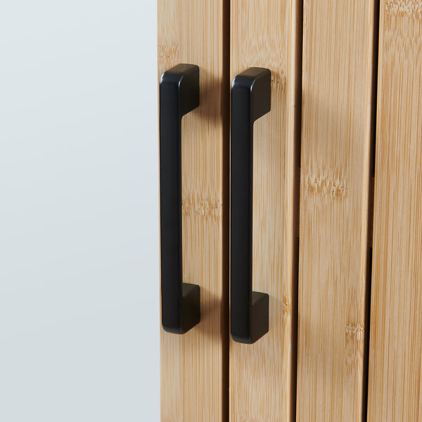 Mobiletto da Parete Svanes a Specchio Armadietto Pensile da Bagno con Ante in Bambù 58 x 56 x 13 cm - Grigio Scuro/Naturale [en.casa]


