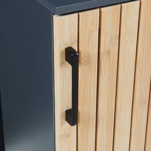 Mobile da Terra Svanes con Anta in Bambù e Ripiani per Bagno 90 x 30 x 30 cm - Grigio Scuro/Naturale [en.casa]