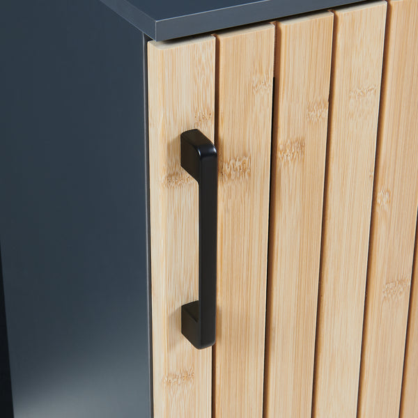 Mobile da Terra Svanes con Anta in Bambù e Ripiani per Bagno 90 x 30 x 30 cm - Grigio Scuro/Naturale [en.casa]