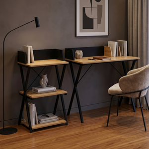 Libreria a colonna Kappespoo 84x50x30 cm Nero/effetto quercia [en.casa]