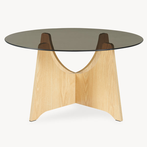 Tavolino da Salotto Omlar con Piano Rotondo in Vetro Fumé Ø70 x 35 cm - Effetto Rovere/Grigio Fumo [en.casa]