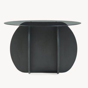Tavolino Karhuvandi con piano in vetro Ø70x40 cm Nero/Grigio [en.casa]