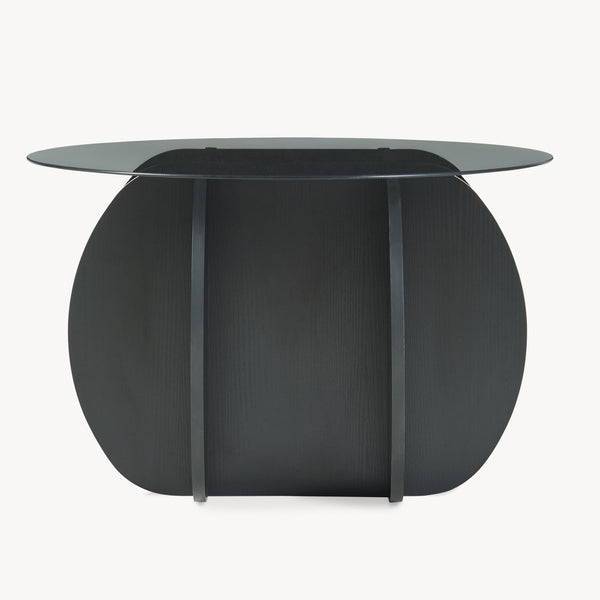 Tavolino Karhuvandi con piano in vetro Ø70x40 cm Nero/Grigio [en.casa]