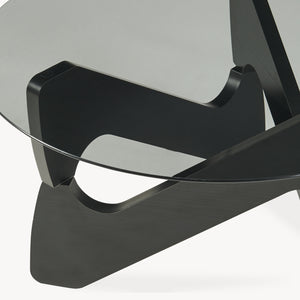 Tavolino da Caffè Reypio con Piano Rotondo in Vetro Fumé (ØxA) 70 x 35 cm - Nero/Grigio [en.casa]
