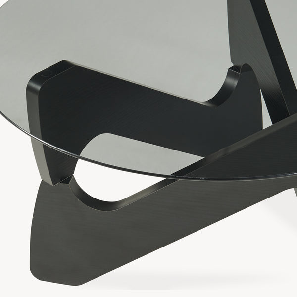 Tavolino da Caffè Reypio con Piano Rotondo in Vetro Fumé (ØxA) 70 x 35 cm - Nero/Grigio [en.casa]