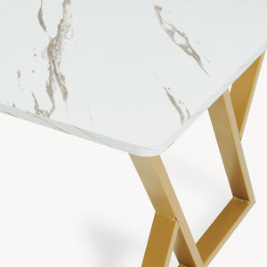 Tavolino da Caffè Nolu con Piano Rettangolare 120 x 60 x 46 cm - Effetto Marmo Bianco/Oro [en.casa] 