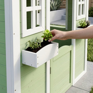 Casetta per bambini Kuoldsvin in legno di abete 144x102x90 cm Verde/Bianco [en.casa]