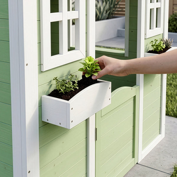 Casetta per bambini Kuoldsvin in legno di abete 144x102x90 cm Verde/Bianco [en.casa]
