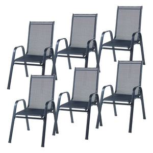 Set di Mobili da Giardino Aradeo Tavolo con Piano in Vetro e 6 Sedie Impilabili - Nero casa.pro