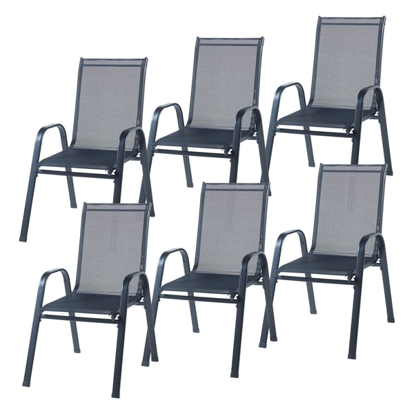 Set di Mobili da Giardino Aradeo Tavolo con Piano in Vetro e 6 Sedie Impilabili - Nero casa.pro