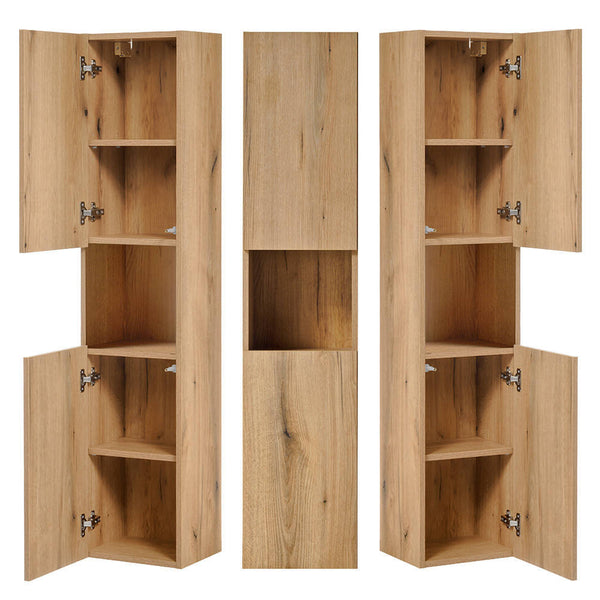 Set Pensile da Bagno NEWPORT Mobile Colonna Mobile Sottolavabo Doppio 2 Specchi 2 Lavabi 2 Mobiletti e Mensola - Effetto Rovere [en.casa]