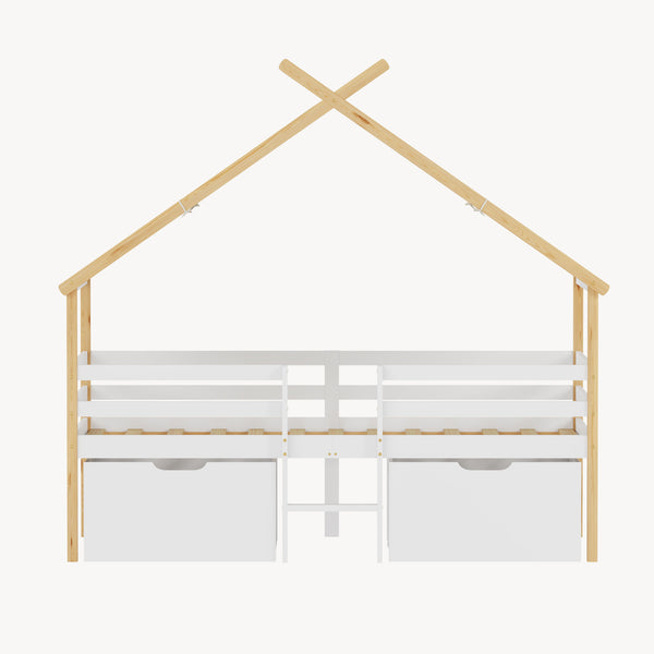 Letto Casetta per Bambini Surnadal 90x200 cm in Legno di Pino con Cassetti e Sbarre [en.casa] 