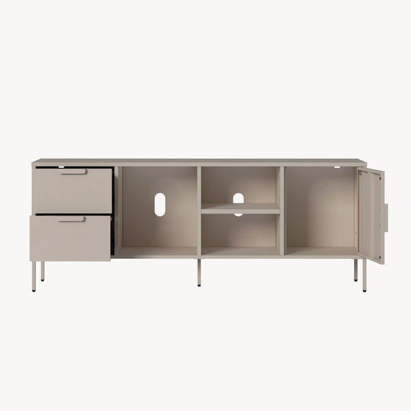 Mobile TV Kliri con 2 Cassetti Scomparti e Anta 150 x 35 x 58 cm in Acciaio - Color Cammello [en.casa]