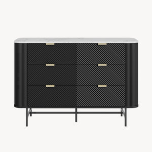Comò a 6 Cassetti Olvehok Cassettiera 120 x 40 x 81 cm - Nero/Effetto Marmo Bianco [en.casa]