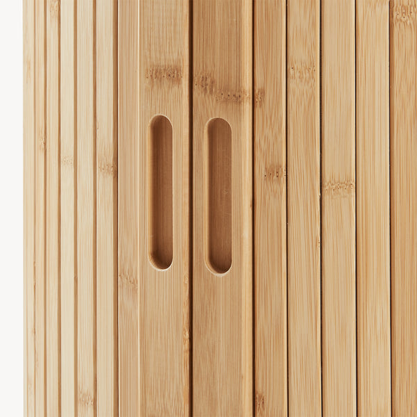 Comodino Nordkapp a 2 Ante Scorrevoli in Bambù Tavolino Rotondo 65xØ40 cm - Naturale [en.casa]