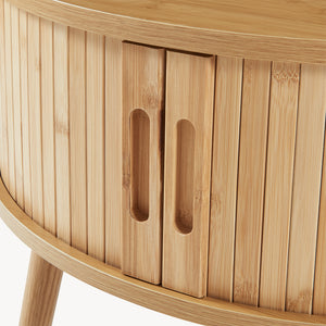 Comodino Rotondo Nordkapp a 2 Ante Scorrevoli in Bambù 45 x Ø60 cm - Naturale [en.casa]