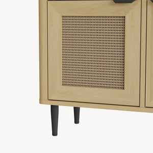 Mobile Contenitore Lukhomso a 2 Ante con Inserto Intreccio e 4 Scomparti 85 x 75 x 30 cm - Effetto Rovere/Rattan [en.casa]
