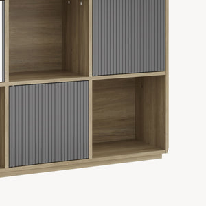 Credenza Trömi Mobile Buffet a 3 Ante e 6 Scomparti 75 x 120 x 30 cm - Effetto Rovere/Grigio [en.casa]