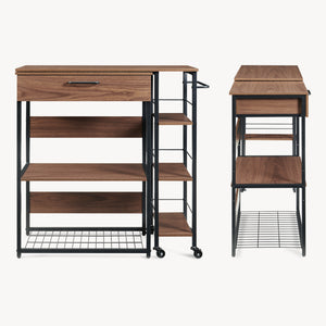 Scaffale da Cucina Kirhuskyna con Modulo Laterale Estraibile Girevole 130x40x85 cm Effetto Noce/Nero [en.casa]
