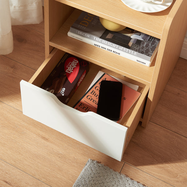 Comodino Bordkak 45x36x34 cm effetto quercia/bianco [en.casa]