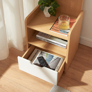 Comodino Bordkak con ripiano 75x35x30 cm effetto quercia/bianco [en.casa]