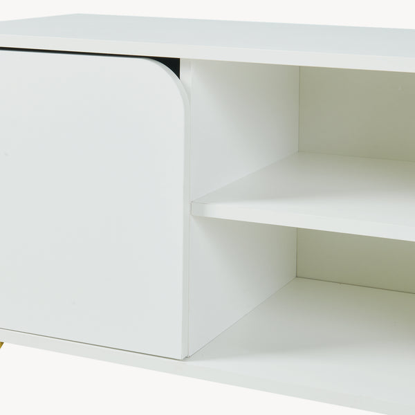 Mobile Porta TV Reyri a 2 Ante e 2 Vani Aperti 120 x 39 x 52 cm - Bianco/Dorato [en.casa]