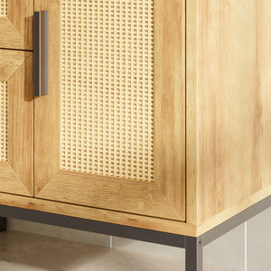 Mobile Sottolavabo Marhasa con Cassetto e 2 Scomparti 60 x 60 x 40 cm - Effetto Rovere/Rattan/Nero [en.casa]