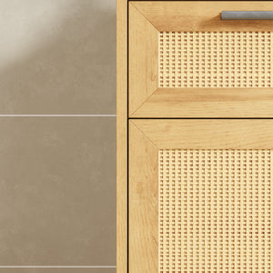 Mobile da Bagno Marhasa con Cassetto e Anta 92 x 40 x 30 cm - Effetto Rovere / Rattan / Nero [en.casa]