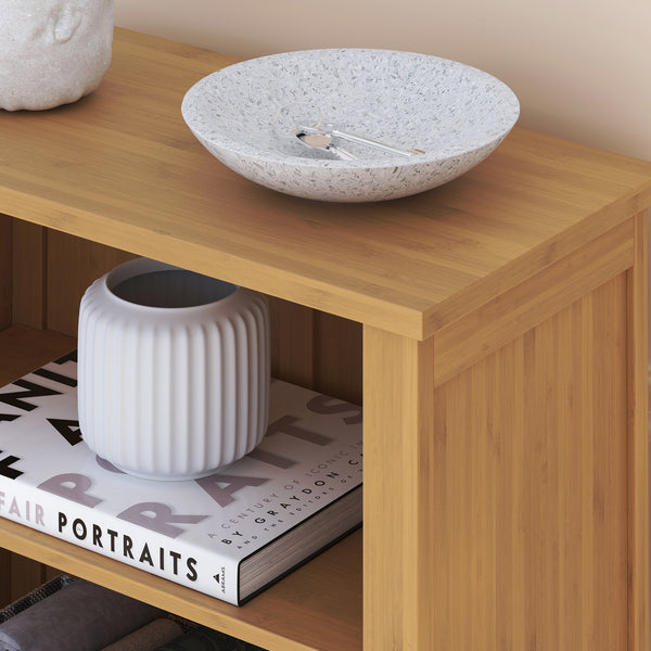 Mobile Contenitore Rirg a 2 Ante e Scomparti Aperti in Bambù Naturale 92 x 50 x 25 cm [en.casa]