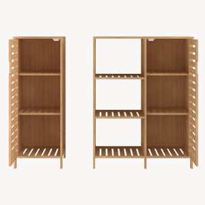 Mobile Contenitore Hakseri a 2 Elementi con Ante e Vani Aperti 87 x 99 x 33 cm in Bambù Naturale [en.casa]