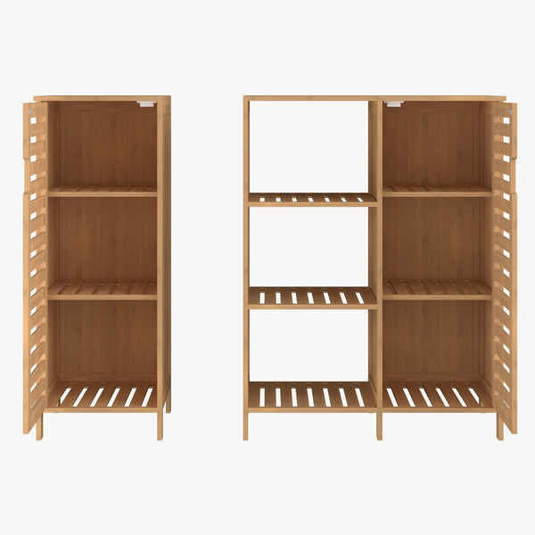 Mobile Contenitore Hakseri a 2 Elementi con Ante e Vani Aperti 87 x 99 x 33 cm in Bambù Naturale [en.casa]