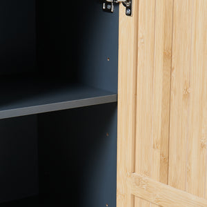 Mobile da Terra Svanes con Anta in Bambù e Ripiani per Bagno 90 x 30 x 30 cm - Grigio Scuro/Naturale [en.casa]