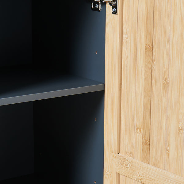 Mobile da Terra Svanes con Anta in Bambù e Ripiani per Bagno 90 x 30 x 30 cm - Grigio Scuro/Naturale [en.casa]