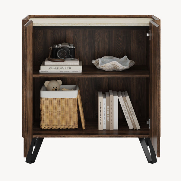 Comò Trorlon 83x80x40 cm effetto noce/travertino [en.casa]
