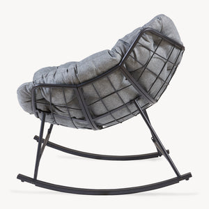 Sedia a Dondolo Villeneuve da Giardino con Cuscino Imbottito 85 x 90 x 91 cm - Nero / Grigio [en.casa]