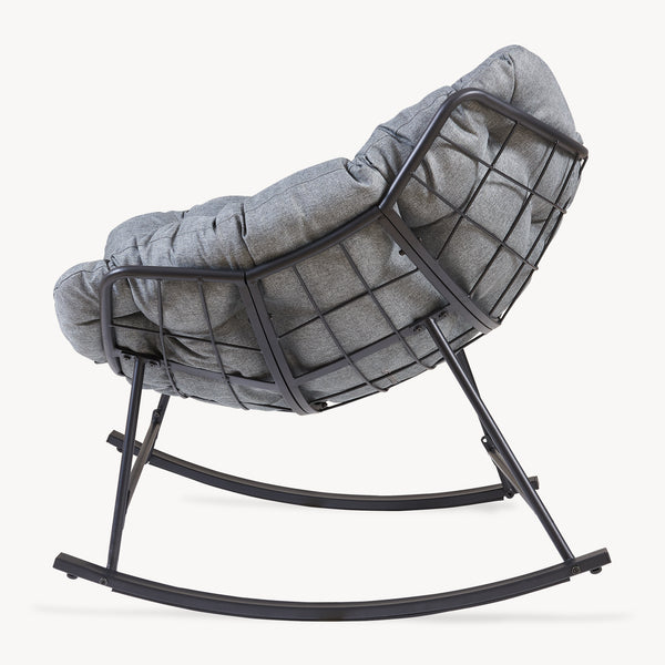 Sedia a Dondolo Villeneuve da Giardino con Cuscino Imbottito 85 x 90 x 91 cm - Nero / Grigio [en.casa]