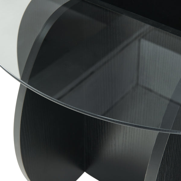 Tavolino Karhuvandi con piano in vetro Ø70x40 cm Nero/Grigio [en.casa]