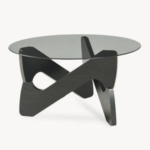 Tavolino da Caffè Reypio con Piano Rotondo in Vetro Fumé (ØxA) 70 x 35 cm - Nero/Grigio [en.casa]